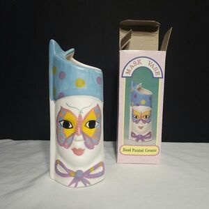 Hand Painted Ceramic Mardi Gras Butterfly Mask Small Vase